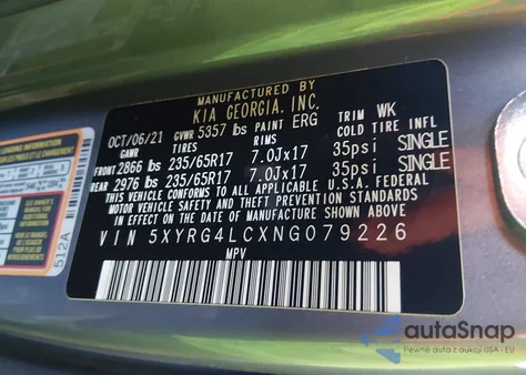 2022 Kia Sorento Lx from USA, damaged, VIN 5XYRG4LCXNG079226